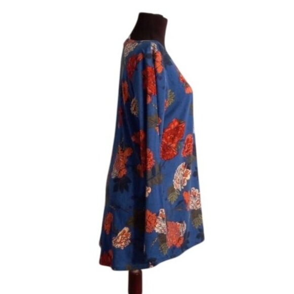 Lularoe XL Tunic Top Floral Print Long Sleeve Blue Pink Tee Shirt Hi-Low Stretch - Picture 6 of 8